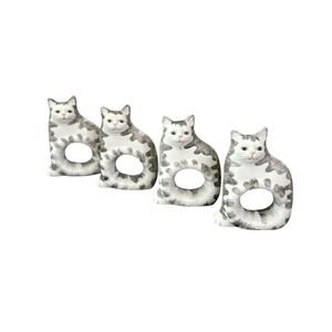 Silvestri Gray & White Cat Napkin Rings Set of 4 Ceramic Kitty Holders